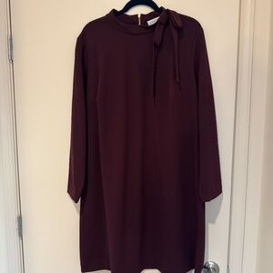 Calvin Klein Eggplant Bow Neck Long Sleeve Dress